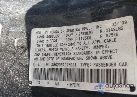 2009 Acura Tl 3.5 z USA, uszkodzony, nr VIN 19UUA86209A025091